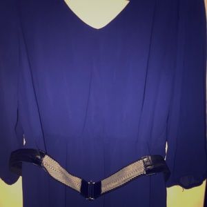 Blue dress with a black belt